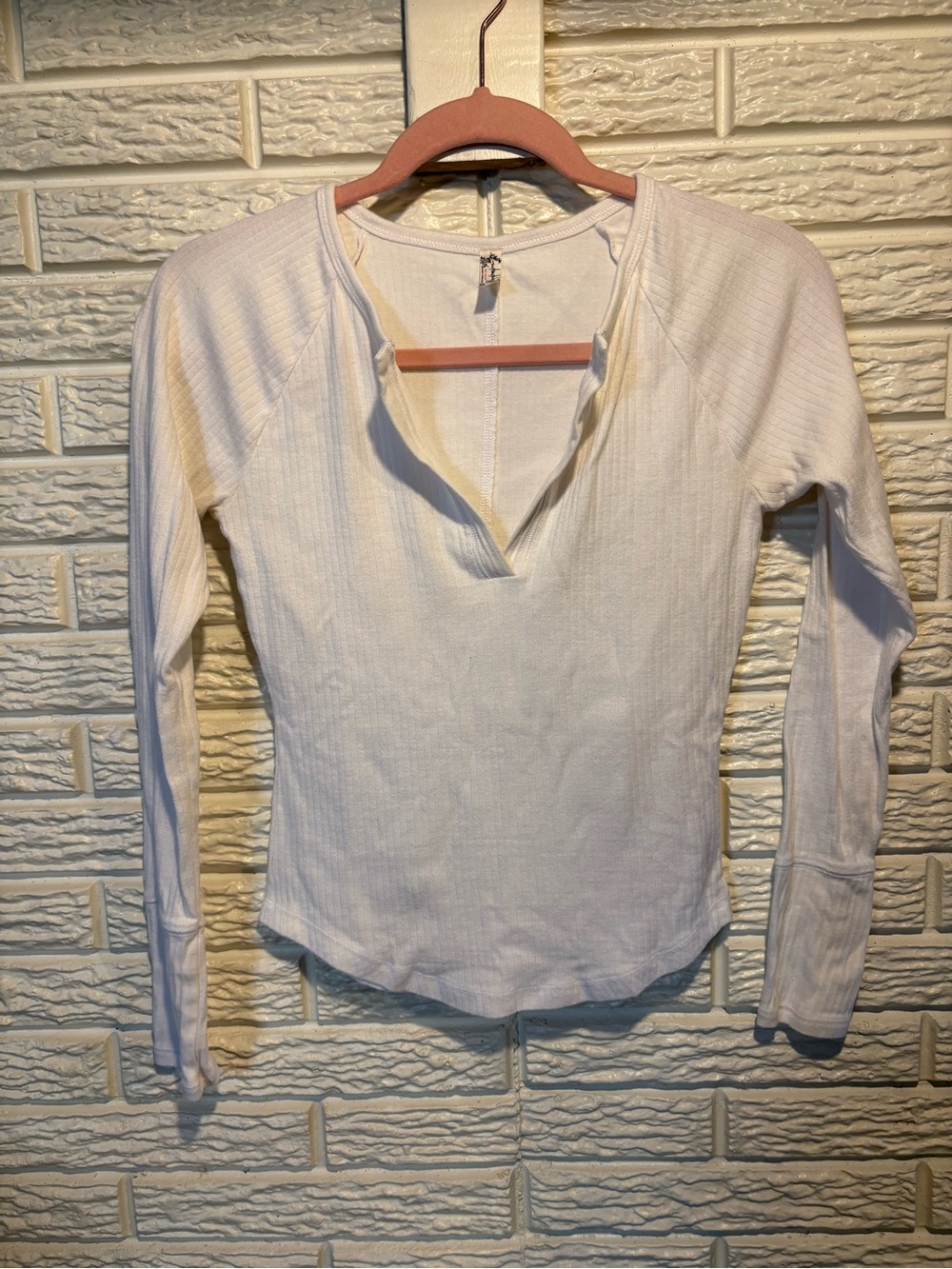 Free People Ribbed Long-Sleeve V-Neck Top - White